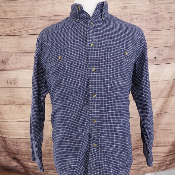 ROUNDTREE & YORKE OXFORD BLUE CHECK BUTTON DOWN SHIRT MENS SZ M MEDIUM - Picture 3 of 7